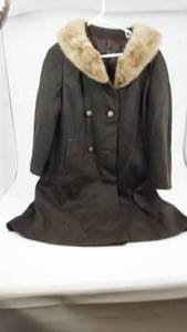 Dark Brown Leather Coat With Light Tan Fur Color--Four Buttons On Front-Two Pockets On Front