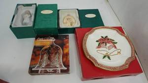 Christmas Plate & Holiday Bells By Fitz & Floyd Essentials-Park Avenue 8 Crystal Bell Of Christmas Plate-Two Keepsake Ornaments