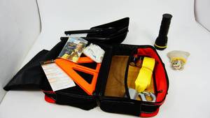 Justin Case Filled With Emergency Items-Poncho-First Aide Items-Blanket-Gloves-Flashlight, Etc