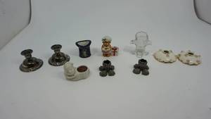 Many Miscellaneous Candle Holders-Some Glass-Some Handcrafted Pewter-Some Ceramic-A Set From Japan