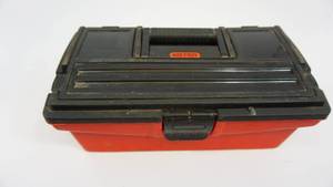 Red & Black KETER  Tool Box--Has Screwdrivers-Wrenches-Pliers-Putty Knives, Etc. In It