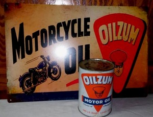 lot 3 image: Oilzum Motor Oil Sign and Quart Can (full).