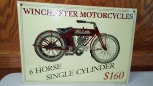 lot 119 image: Winchester Motorcycles Metal Sign.