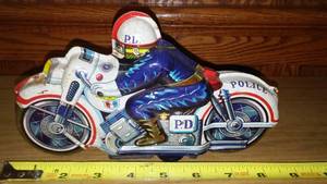 lot 228 image: Vintage Tin Litho Friction Police Motorcycle.