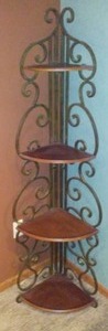 lot 61B image: 4 Shelf Wood & Metal Corner Stand. Just right