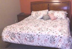lot 155C image: King Size Headboard and full frame. sleigh design. 80W x 57H