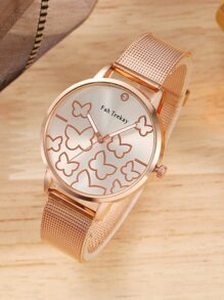 Butterfly Dial Mesh Strap Quartz Watch