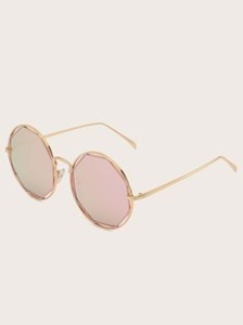 Metal Frame Octagon Shaped Lens Sunglasses With Case