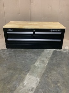 Husky 36 in. W 3-Drawer Rolling Tool Cart in Gloss Black with Hardwood Top. See Pictures