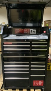Husky 41 in. x 24.5 in D 16-Drawer Gloss Black Tool Chest and Cabinet Combo See Pictures