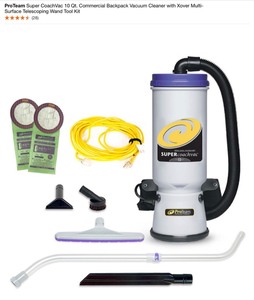 ProTeam Super CoachVac 10 Qt. Commercial Backpack Vacuum Cleaner with Xover Multi-Surface Telescoping Wand Tool Kit. See Pictures