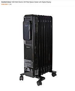Comfort Zone 1500-Watt Electric Oil-Filled Space Heater with Digital Display. See Pictures