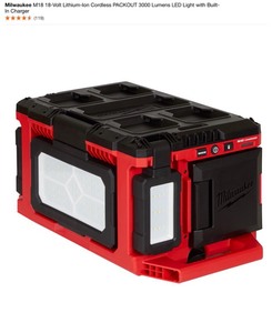 Milwaukee M18 18-Volt Lithium-Ion Cordless PACKOUT 3000 Lumens LED Light with Built-In Charger. See Pictures