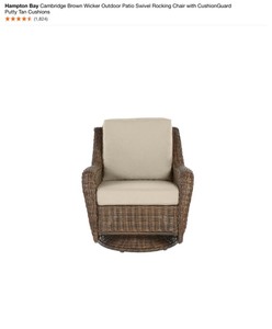 Hampton Bay Cambridge Brown Wicker Outdoor Patio Swivel Rocking Chair with CushionGuard Putty Tan Cushions. See Pictures
