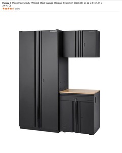 Husky 3-Piece Heavy Duty Welded Steel Garage Storage System in Black (64 in. W x 81 in. H x 24 in. D). See Pictures