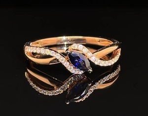 Brand New Marquise Blue Sapphire &amp Diamond Ribbon Bypass Ring in 14k Rose Gold VIDEO