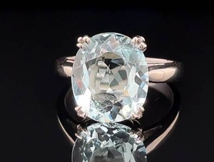 Estate 4.65 Carat Natural Aquamarine Oval Solitaire Ring in 14k White Gold