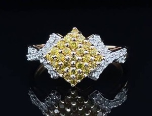 Brand New  Fancy .75 Carat Yellow & White Diamond Cluster Chevron Ring in 14k Yellow Gold VIDEO