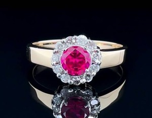 Beautiful Vintage Red Gemstone (Tourmaline) & Diamond Cluster Cocktail Ring in 18k Yellow Gold VIDEO