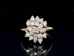 Estate Vintage 0.75 Carat Diamond Cluster Cascade Ring in 14k Yellow Gold VIDEO