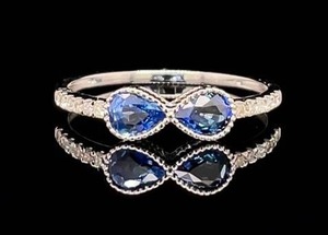 Brand New Pear Blue Sapphire & Diamond Bow-Tie Twisted Rope Ring in 18k White Gold VIDEO