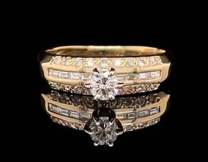 Fancy & Fine Diamond Solitaire Baguette Estate Ring in 14k Yellow Gold VIDEO