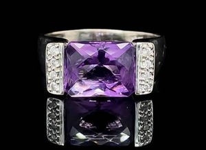 Estate Radiant Pineapple Cut Amethyst & Diamond Fashion Ring in 14k White Gold VIDEO