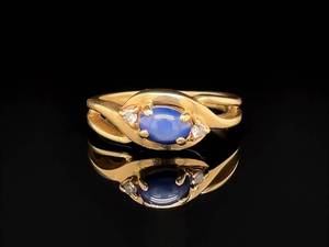 Estate Blue Star Sapphire & Diamond Bypass Open Ring in 14k Yellow Gold VIDEO