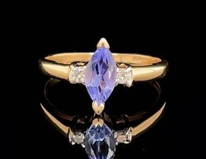 Estate Designer LEVIAN Purple Marquise & Diamond Ring in 14k Yellow Gold VIDEO