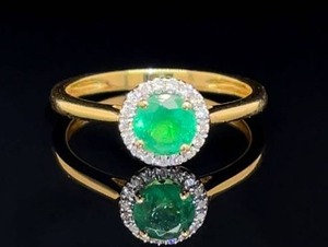 Estate Must-Have Oval Emerald & Diamond Halo Cluster Ring in 18k Yellow Gold