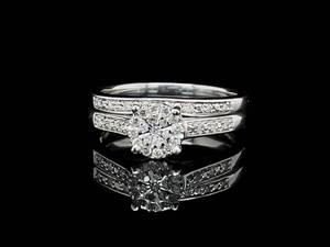 Estate Diamond Cluster Engagement & Wedding Ring 2-Piece Set in 925 Sterling Silver