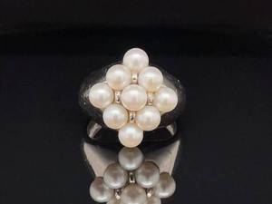 Estate Vintage Styled Elegance White Mini Pearl Cluster Cocktail Ring in 925 Sterling Silver