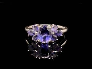 Estate Iolite Multi-Stone Floral Cluster Ring in 925 Sterling Silver