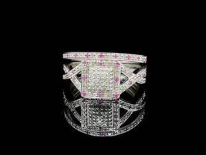 Vintage Cluster Ruby & Diamond Engagement & Wedding Ring 2-Piece Matching Set in 925 Sterling Silver