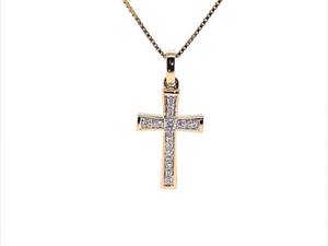 Classic Elegance Estate Diamond Accent Cross Pendant Necklace in 14k Yellow Gold