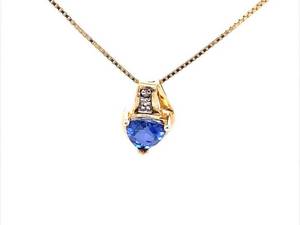Estate Vintage Blue Spinel & Diamond Petite Pendant in 10k Yellow Gold