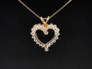 Heartfelt Elegance Vintage Cubic Zirconia Heart Halo Pendant Necklace in 14k Yellow Gold