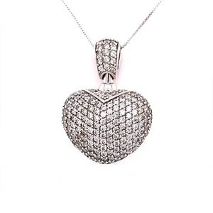 Vintage Styled Romance Pave Puffed Heart Pendant Sparkling Cubic Zirconia in 925 Sterling Silver