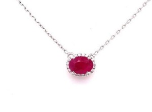 Brand New 1.22 Carat Oval Ruby & Diamond Cluster Sideways Pendant in 18k White Gold