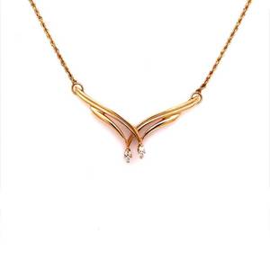 Vintage Estate Unique Diamond Drip Double Chevron Necklace in 14k Yellow Gold