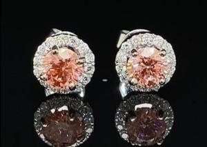 Brand New 0.98 Carat Fancy Pink and White Diamond Halo Cluster Stud Earrings in 14k White Gold VIDEO