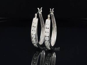 Estate .90 Carat Diamond Channel Oblong Oval Hoop Earrings in 14k White Gold VIDEO