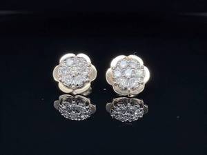 Estate Sparkle 0.40ctw Diamond Cluster Round Flower Stud Earrings in 14k Yellow Gold