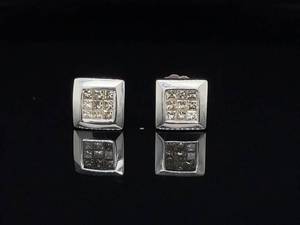 Estate Princess Cut Diamond Invisible Set Square StudEarrings in 14k White Gold