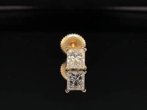 0.50 Carat Princess Cut Solitaire Diamond SINGLE Stud Earring in 14k Yellow Gold VIDEO