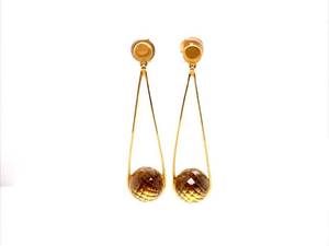 Estate Designer STAMPED DEAN DAVIDSON IPANEMA Citrine Ball Trapeze Earrings in 22k Yellow Gold Plated