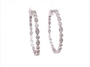 Estate Cubic Zirconia Inside Out Medium Size Hoop Earrings in 925 Sterling Silver