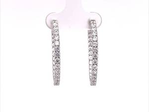 Estate Cubic Zirconia Inside-Out Small-Medium Size Hoop Earrings in 925 Sterling Silver