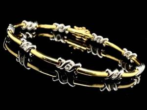 EstateDiamond XOXO Hugs &amp Kisses Bar Link Tennis Bracelet in Heavy 18k Two-Tone Gold