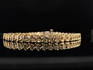 Estate Classic 1.47 Carat Diamond S-Bar Link Tennis Bracelet in 14k Yellow Gold